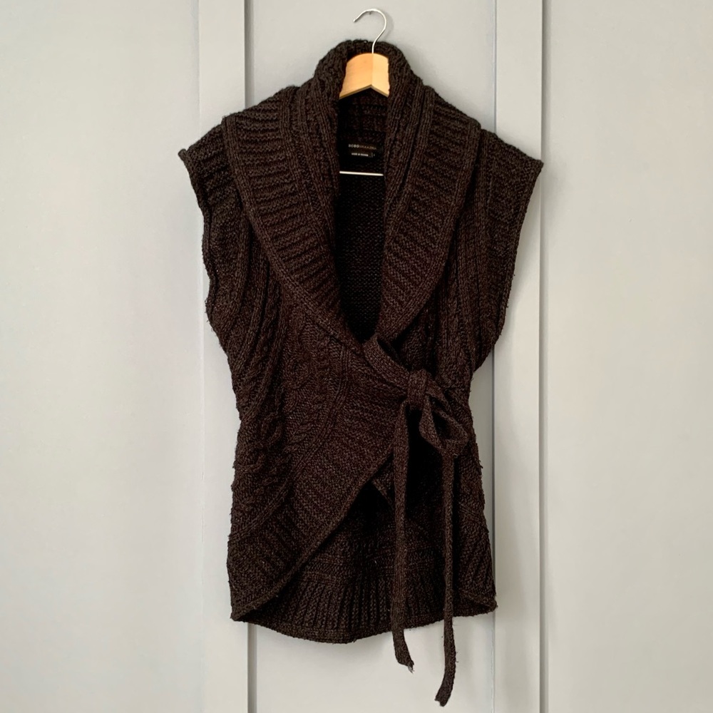 BCBGMaxAzria | S | belted knit cardigan/vest wide shawl collar sleeveless wrap
